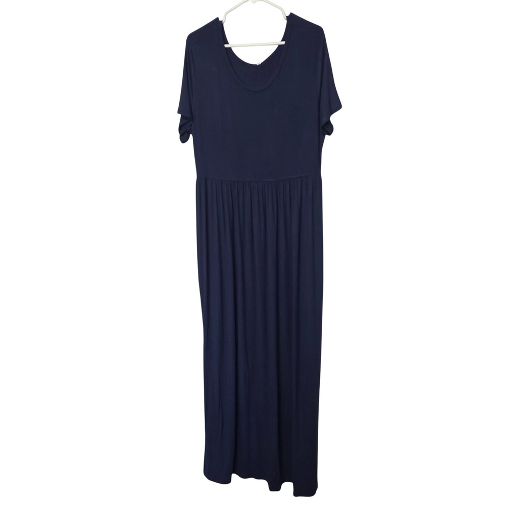 NWT DB Moon Women Navy Blue Coastal Short Sleeve Empire Waist Maxi Dress XXL New